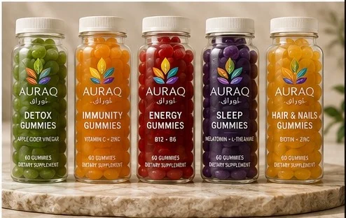 AURAQ gummies and vitamins